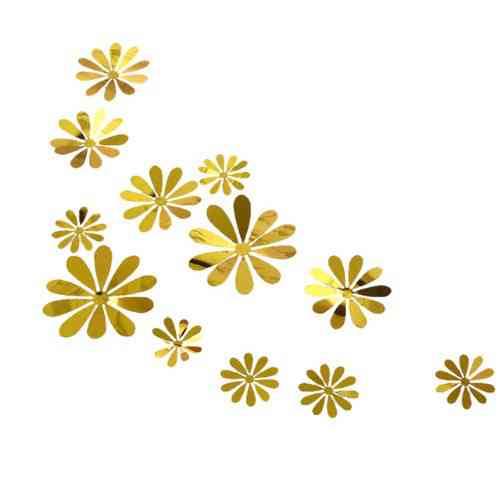 Набір золотих квіточок - 12шт. різних розмірів, пластик, в набір входить 2-х сторонній скотч Київ