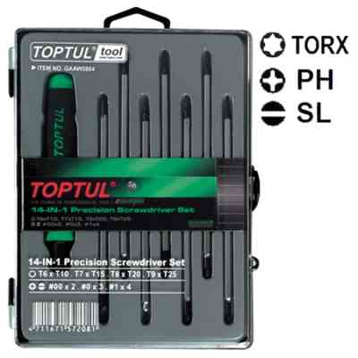 Набор отверток Toptul для точных работ 14 в 1 (T5-T20,PH,SL) (GAAW0804) Винница