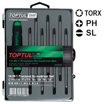 Набор отверток Toptul для точных работ 14 в 1 (T5-T20,PH,SL) (GAAW0804) Винница - изображение 1