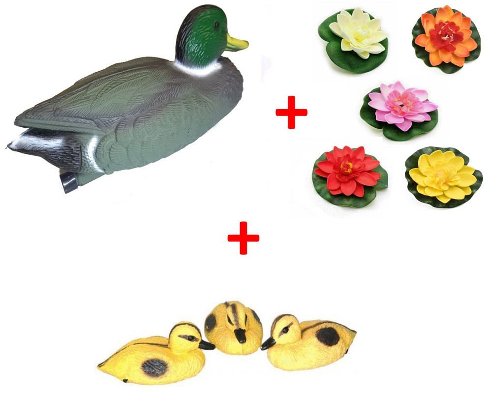 Каченята плаваючі прикраса для ставка 3 шт + Качка зелена + Лілії 5шт. Київ - фото 2