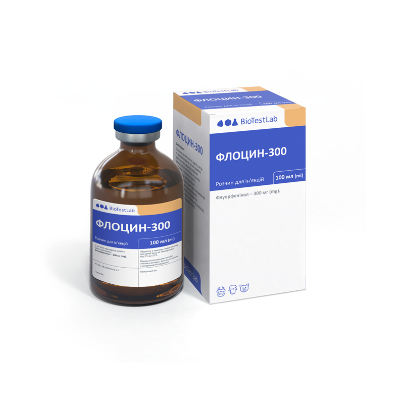 Флоцин 300 розчин для ін'єкцій флакон 100 мл БіоТестЛаб (флуорфенікол – 300 мг) Вінниця - фото 1