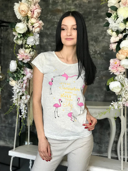 Жіноча футболка з Фламінго 46 сірий Київ - фото 1