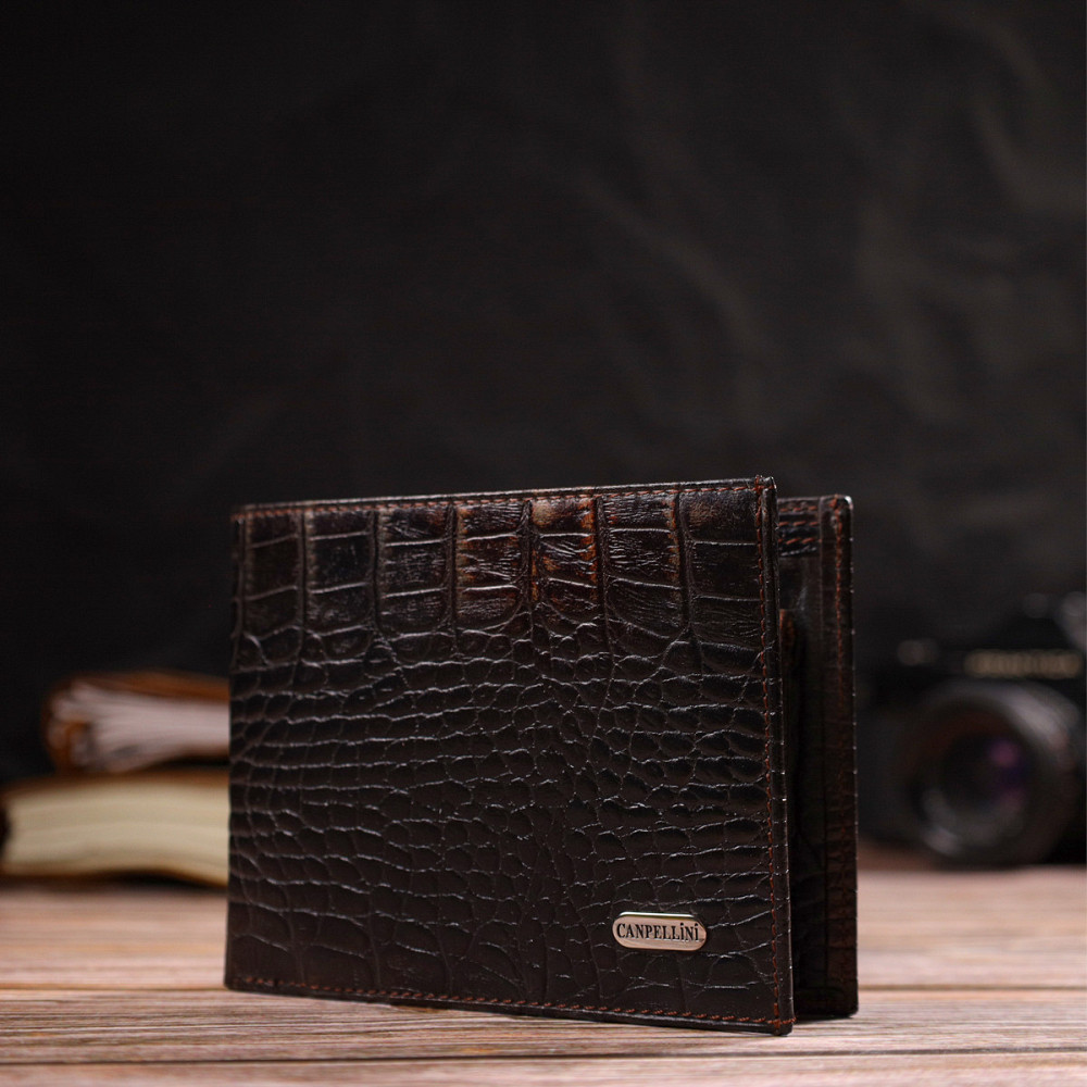 Фактурный мужской кошелек без застежки горизонтального формата из натуральной кожи с тиснением под крокодила Киев - изображение 8