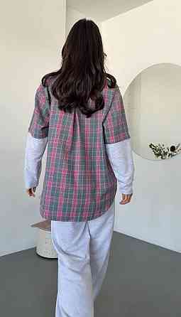 Женский повседневный костюм двойка: рубашка в клетку и штаны турецкая фланель + двунитка Одесса