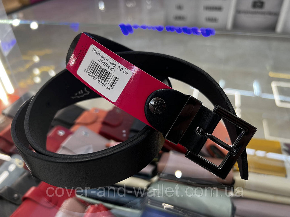 Жіночий ремінь з італійської шкіри чорного кольору з квадратною пряжкою 30 мм PS Leather Київ - фото 7