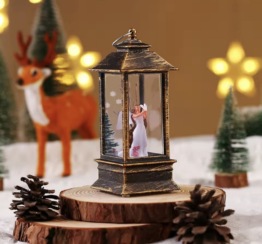 Новорічний LED ліхтар на батарейках з блискітками 