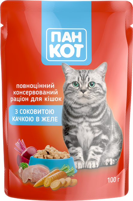 Влажный корм для кошек Пан Кот сочная утка в желе 100 г Винница - изображение 1