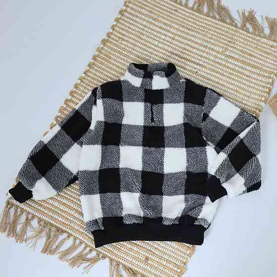 Дитяча тепла толстовка тедді в чорно-білу карту 140 Кам'янець-Подільський