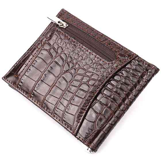 Превосходный мужской зажим из натуральной кожи с тиснением под крокодила KARYA 21119 Коричневый Киев
