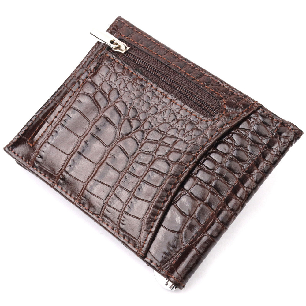 Превосходный мужской зажим из натуральной кожи с тиснением под крокодила KARYA 21119 Коричневый Киев - изображение 2