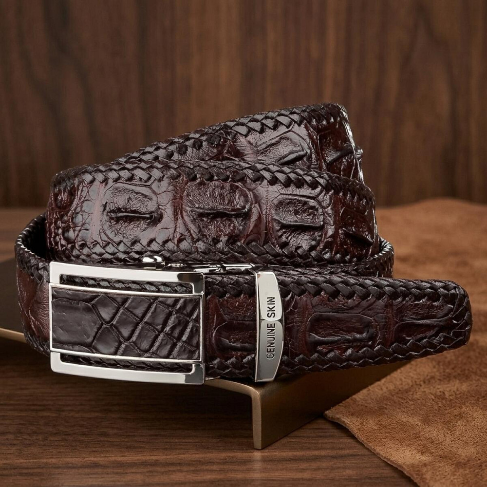 Ремень-автомат CROCODILE LEATHER 18171 из натуральной кожи крокодила Коричневый Киев - изображение 11