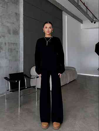 Жіночий затишний базовий костюм двійка з турецької ангори-кашемір Чорний, 46/48 Одеса