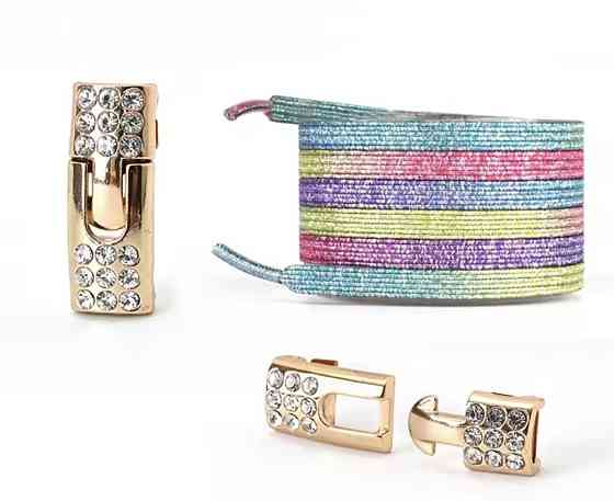 Шнурки эластичные глиттерные с металлической застежкой со стразами Смела