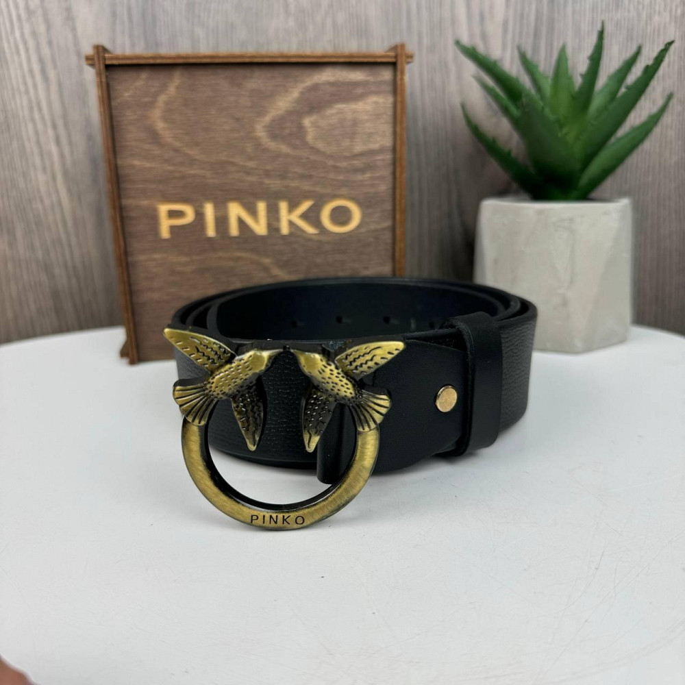 Шкіряний жіночий ремінь широкий стиль Пінко з пташками, пояс Pinko натуральна шкіра Вінтажне золото ( 24778 ) Харків - фото 1