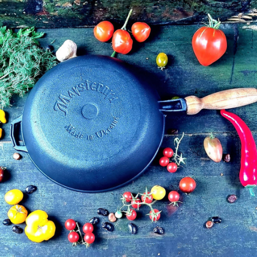 Сковорідка 24*6см скляна кришка з дерев'яною ручкою чавунна лита Т304С3 Майстерня Житомир - фото 9