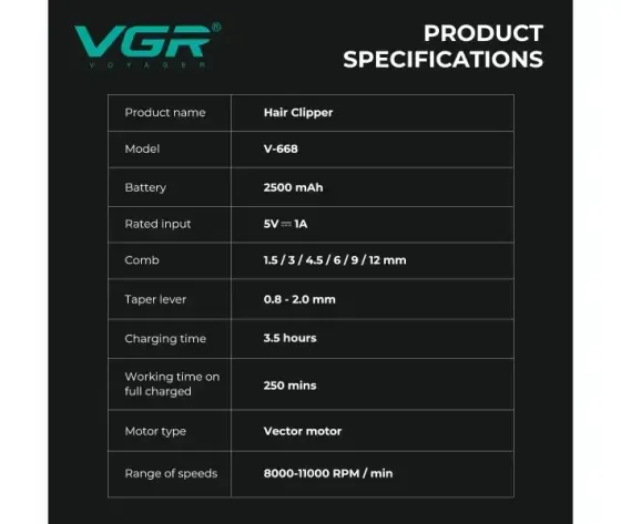 Профессиональная машинка для стрижки VGR V-668 With 3 Cover, 11000 об/мин, 6 насадок, кейс Одесса