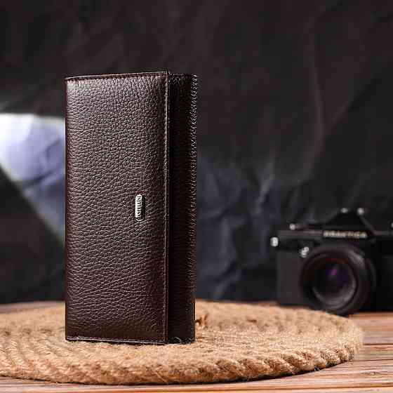 Жіночий зручний гаманець з натуральної зернистої шкіри Коричневий (CANPELLINI) Київ