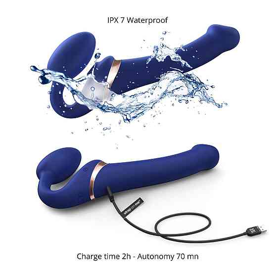 Безремневой вибрострапон с вакуумной стимуляцией Strap-On-Me MULTI ORGASM Blue L, регулируемый Sex Aura Киев