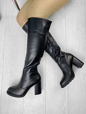 Високі чоботи на зиму жіночі з натуральної шкіри на підборах чорні р. 36, 38 / Стильні чобітки Коломыя
