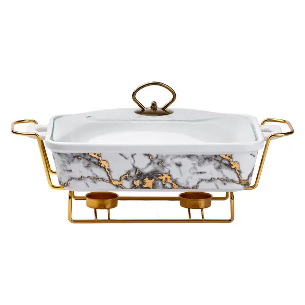 Настільна мармітниця 1.5 літра марміт прямокутний порцелянаовий 35х19х11.5 см для других страв Мармур HP1032 Київ - фото 1