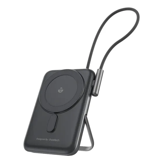 Повербанк 10000mAh Choetech B735 Black QC3.0 PD3.0 бездротова магнітна зарядка, вбудований кабель, підставка (43-00149) Київ