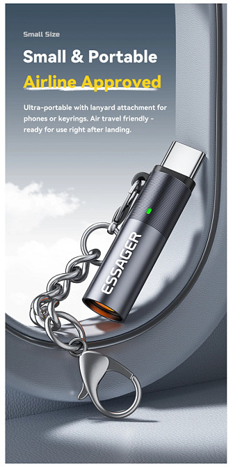 Адаптер-запальничка Essager Type-C з вольфрамовим дротом, без полум’я, безпека для авіаперельотів, авто-вимкнення, OTG-сумісна з телефонами Миколаїв - фото 1