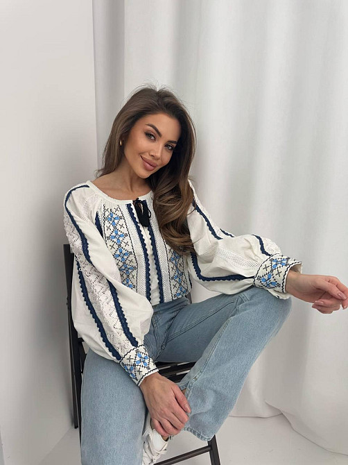 Женская современная вышиванка с геометрическим орнаментом 80% хлопок, 20% полиэстер. 46 Одесса - изображение 2