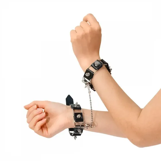 Бондажний набір: нашийник з повідцем, наручники та поножі Art of Sex - Cassandra, колір чорний Львів