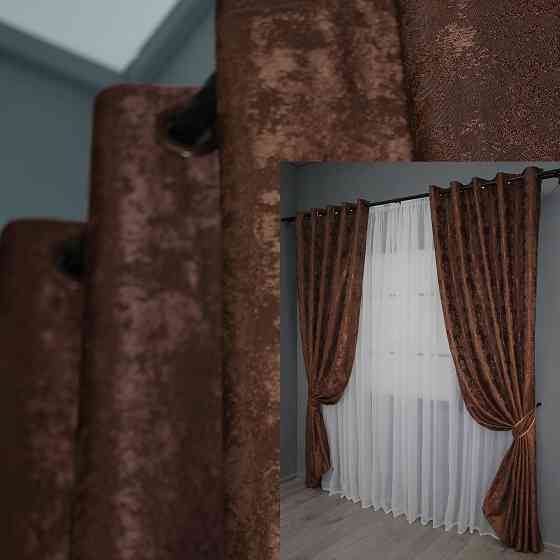 Комплект штор на люверсах VR-Textil Жаккард Sultan YL № 1204ш Коричнево-бордовый 150х250 см 2 шт (37-0063) Киев