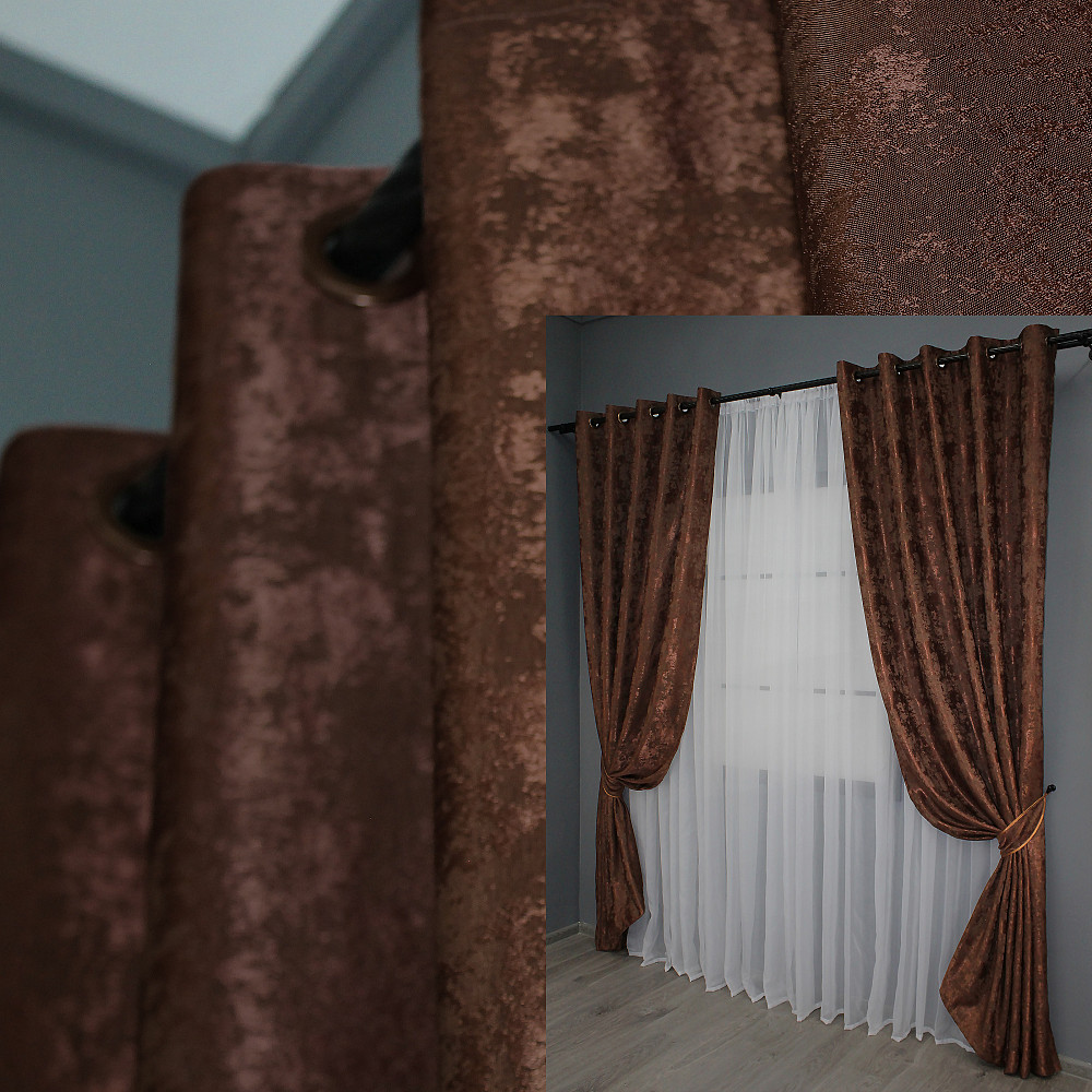 Комплект штор на люверсах VR-Textil Жаккард Sultan YL № 1204ш Коричнево-бордовый 150х250 см 2 шт (37-0063) Киев - изображение 1