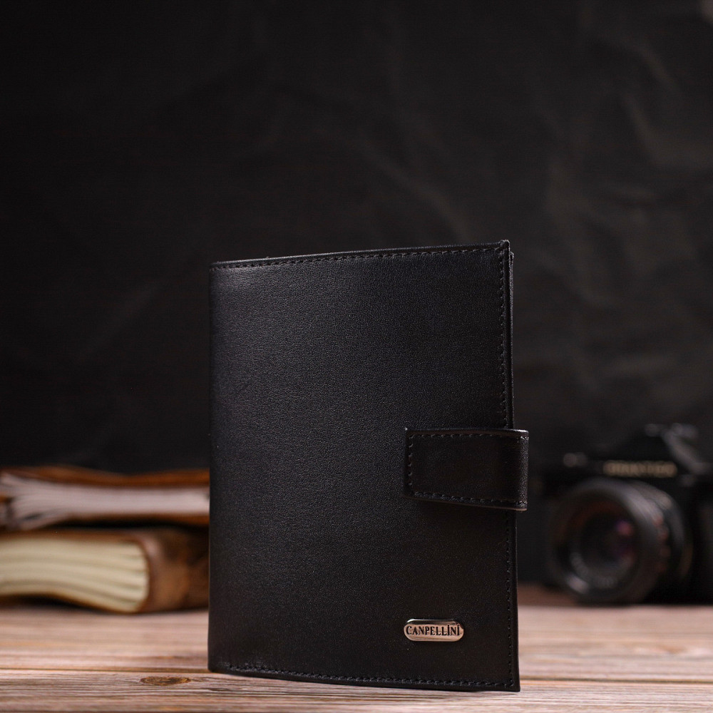 Класичний вертикальний чоловічий портмоне середнього розміру з натуральної гладкої шкіри CANPELLINI 21857 Чорний Київ - фото 3