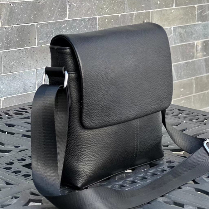 Кожаная мужская сумка через плечо мягкая черная Tiding Bag 12977 Киев - изображение 1
