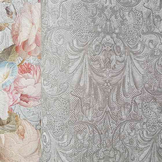 Шпалери метрові вінілові на флізелін Yuanlong Samsara метрові вензелі завитки структурні сірі сріблясті Київ