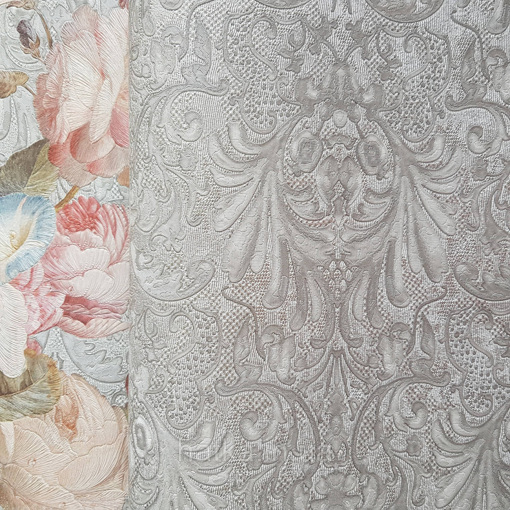 Шпалери метрові вінілові на флізелін Yuanlong Samsara метрові вензелі завитки структурні сірі сріблясті Київ - фото 2