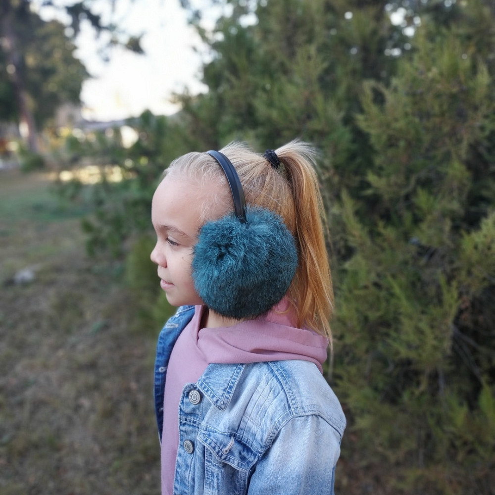 Наушники меховые детские из кролика Бирюзовый Харьков - изображение 2