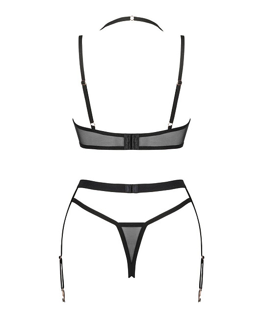 Комплект білизни Obsessive Selinne 3-pcs set M/L Black, бюстгальтер, стрінги пояс для панчіх Sex Aura Київ - фото 4