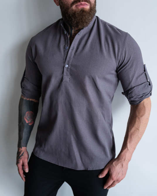 Сорочка чоловіча льон довгий рукав Сірий L Харків - фото 3