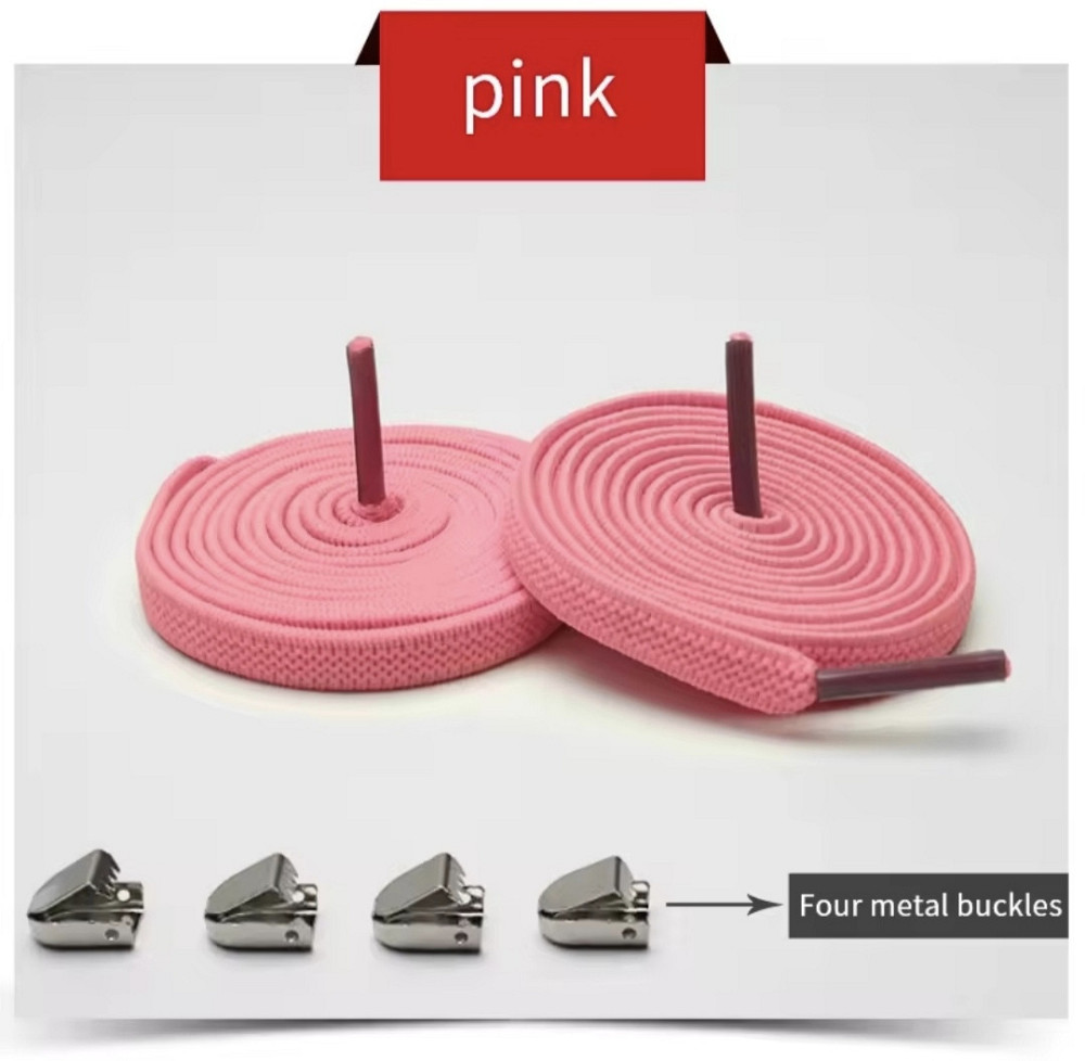 Еластичні шнурки без зав'язок з металевими фіксаторами Рожевий Смела - изображение 1