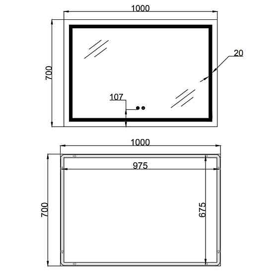 Дзеркало Qtap Mideya (MI1) 1000х700 з LED-підсвіткою Touch, з антизапотіванням, димером, регумацію QT2078NCF10070 Київ