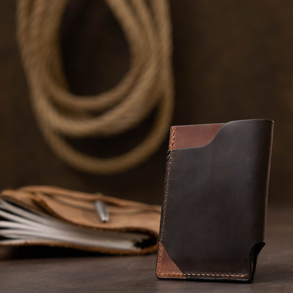 Шкіряний незвичайний картхолдер Коричневий (GRANDE PELLE) Київ - фото 2
