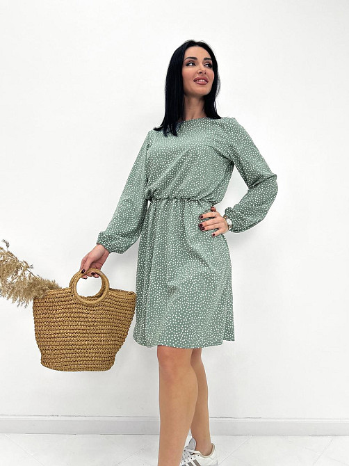 Женское платье в горошек с длинными рукавом Virginia 46-48, Фисташковый Киев - изображение 4