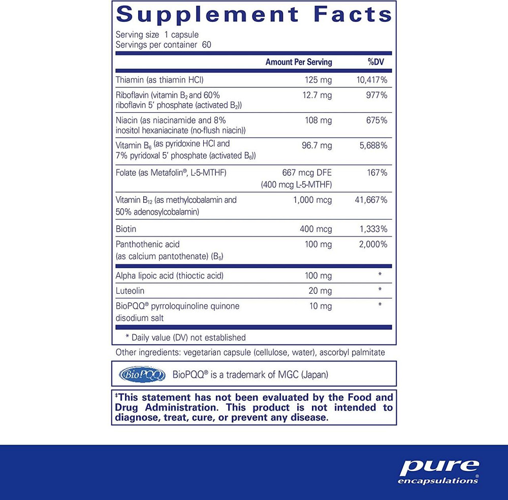 Витамины группы B Pure Encapsulations Ultra B-Complex with PQQ 60 капс Киев - изображение 2