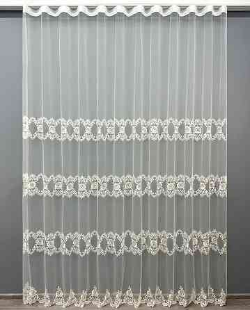 Тюль VR-Textil 1849т Фатин с вышивкой Кремовый 300х270 см (40-209) Киев