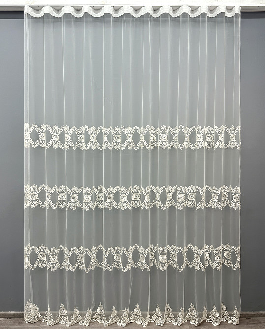 Тюль VR-Textil 1849т Фатин с вышивкой Кремовый 300х270 см (40-209) Киев - изображение 2