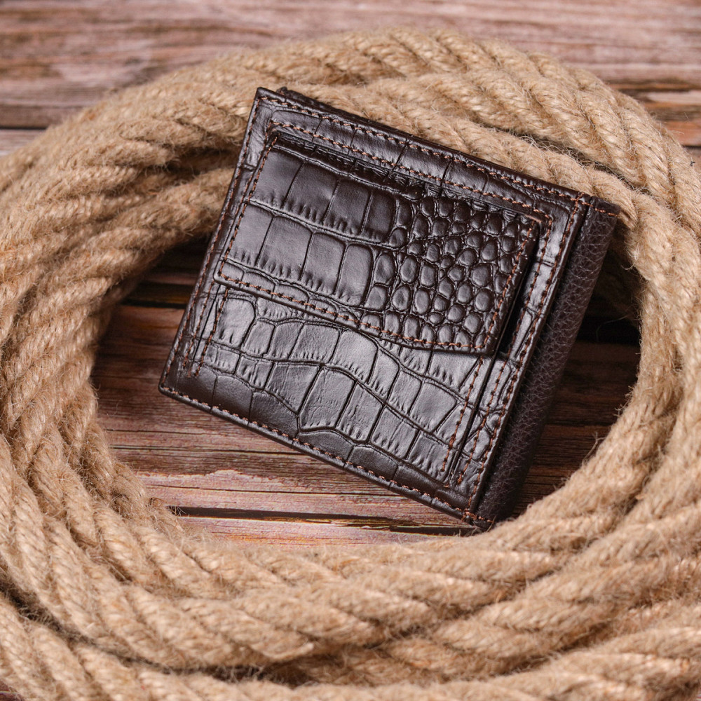 Фактурний чоловічий затиск із монетницею з натуральної шкіри з тисненням під крокодила KARYA 21405 Коричневий Київ - фото 8