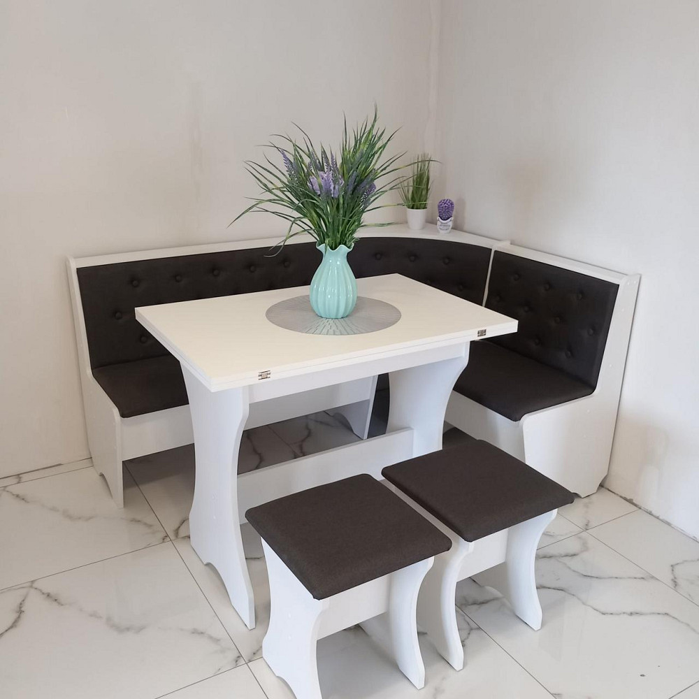 Мягкий кухонный уголок Семейный Белый (Уголок+стол+2 табурета) Львов - изображение 9