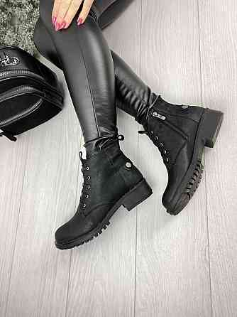 Черевики жіночі D and V чорні шкіра-сатин натуральна висота 12см підошва 1/3,5см (2980) Коломыя