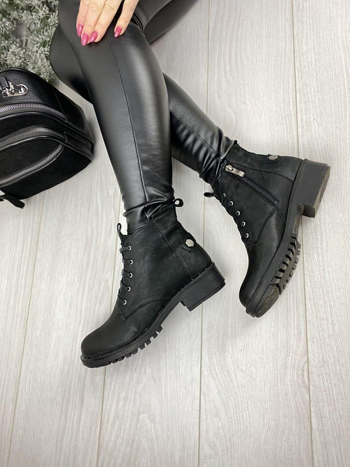 Черевики жіночі D and V чорні шкіра-сатин натуральна висота 12см підошва 1/3,5см (2980) Коломыя - изображение 2
