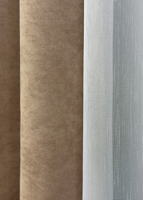 Комплект штор VR-Textil Мікровелюр Petek 150х270 2шт і Тюль 400х270 1701ш-1153т Капучино з білим 71-055/3 Київ - фото 7