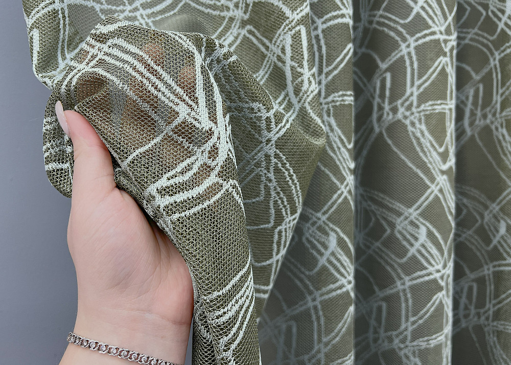 Тюль VR-Textil 1977т Жакард Хакі з блакитним 400х270 см (42-1011) Київ - фото 4